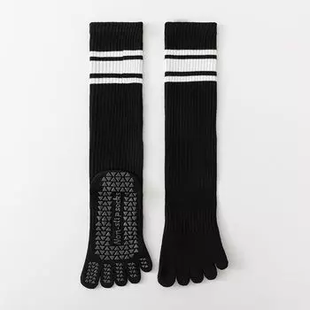 Professional Hose Yoga Five-Finger Socks Women Pilates Fitness Running Pure Cotton Deodorant Silicone Non-Slip Split Toe Calf Black