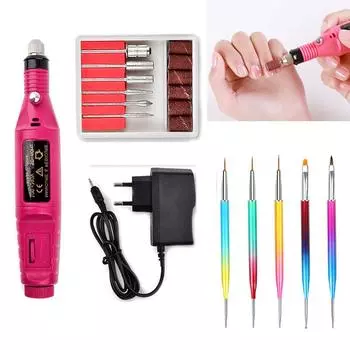 Профессиональная электрическая дрель для ногтей, дизайн ногтей, точечная ручка, набор сверл для педикюра, оборудование для дрели для ногтей, инструменты US Plug чёрный