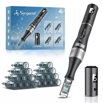 Профессиональная беспроводная ручка для микроигл с 20 сменными картриджами - регулируемая микроигла Профессиональный аппарат для микронидлинга, черный