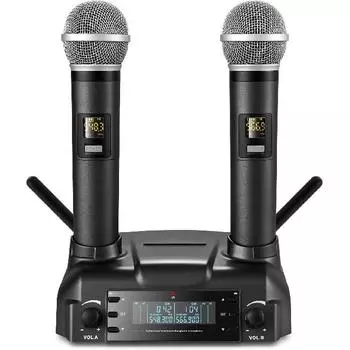 Профессиональная двойная динамическая портативная беспроводная микрофонная система UHF с радиусом действия 50 м, магнитно-индуктивная беспроводная зарядка