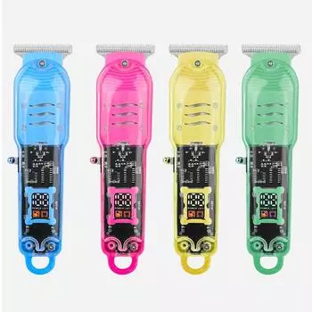 Профессиональная машинка для стрижки волос, аккумуляторная машинка для стрижки волос, прозрачные электрические триммеры для мужчин, беспроводная машинка для стрижки волос красный