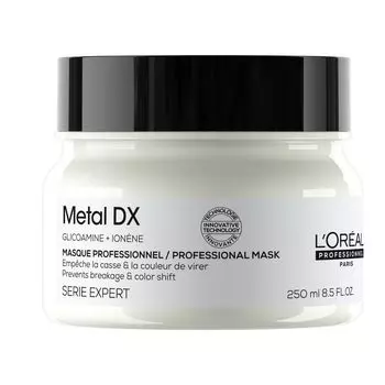 Профессиональная металлическая маска DX для волос Подходит для всех типов волос Предотвращает ломкость волос Поддерживает красивый цвет 250 мл L Oreal Уход, типы, Металл, ломкость, белый