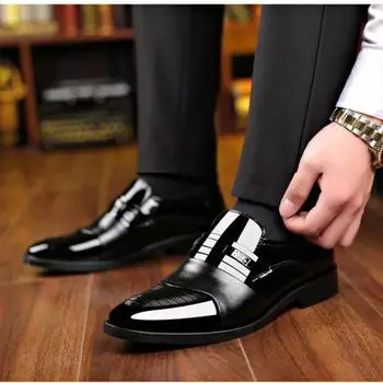 Профессиональная мужская деловая обувь Классические мужские туфли Удобная мужская повседневная обувь без застежек 2024 Мужская свадебная обувь Лоферы 39 чёрный
