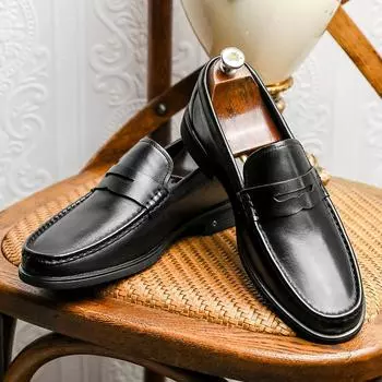 Профессиональная мужская обувь Кожаные туфли с одной педалью Элегантные джентльменские мокасины Мужская обувь Обувь ручной работы Простая обувь из коровьей кожи первого слоя 41 коричневый