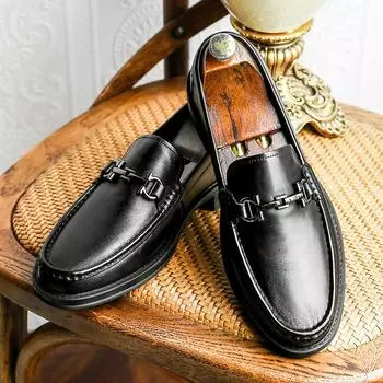Профессиональная мужская обувь, кожаные туфли с одной педалью и металлической пряжкой, мужские мокасины, простые кожаные туфли, первый слой из коровьей кожи, модельные туфли 38 коричневый
