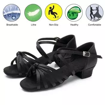 Профессиональная обувь для латинских танцев для девочек, детская обувь для бальных танцев с мягкой подошвой, обувь для сальсы и чачи 30 чёрный