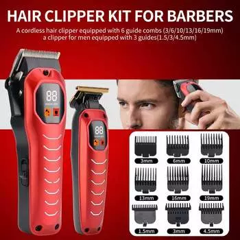 Профессиональная перезаряжаемая беспроводная машинка для стрижки волос для мужчин, наборы для стрижки со светодиодным дисплеем, триммер для бороды с нулевым зазором, подарки для мужчин чёрный