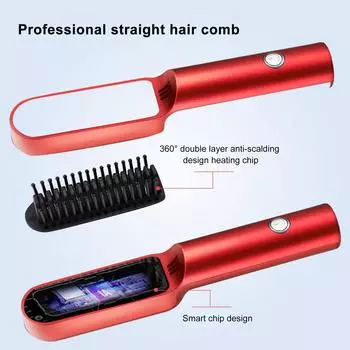 Профессиональная расческа для прямых волос, беспроводной перезаряжаемый выпрямитель и щипцы для завивки волос Perfect Straight красный