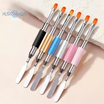 Профессиональная ручка для дизайна ногтей, кисть двойного назначения, кисть для дизайна ногтей с двойной головкой для идеального нанесения клея на ногти чёрный