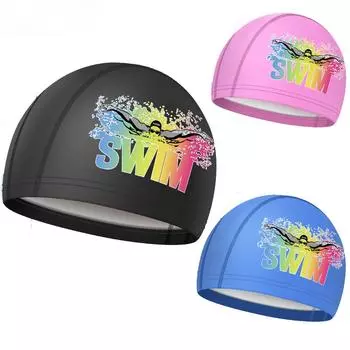 Профессиональная шапочка для плавания для мужчин и женщин Водонепроницаемые печатные шапочки для плавания Защита ушей Шапочки для плавания для женщин Аксессуары для бассейна чёрный