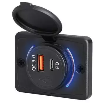 Профессиональное двойное быстрое зарядное устройство QC3.0 с панельным креплением, гнездо 12–24 В — быстрая зарядка 3.0 для автомобилей, грузовиков и морских судов со светодиодным индикатором Flip, 5V3.1A, 1PC синий