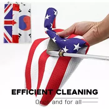 Профессиональное полотенце для гольфа с карабином, узор в виде национального флага, полотенце из суперфибры, чистящее полотенце для паттера для мячей для гольфа, многоразовое полотенце для гольфа D