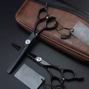 Профессиональные 440C 6 черные ножницы Gem Hair Scissor Стрижка Филировочные парикмахерские инструменты Режущие ножницы Парикмахерские ножницы