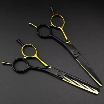 Профессиональные 5,5-дюймовые золотые и черные ножницы для стрижки волос, филировочные парикмахерские ножницы, парикмахерские ножницы