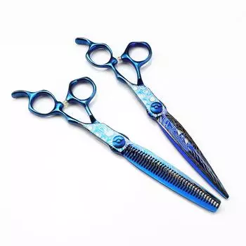 Профессиональные 7-дюймовые синие ножницы Damascus Upscale Scissor Cut Ножницы для стрижки волос Филировочные ножницы для стрижки Парикмахерские ножницы