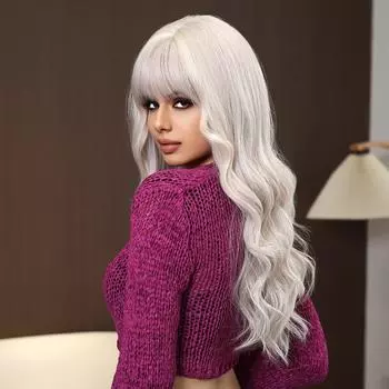 Профессиональные белые блондинки длинные волнистые синтетические парики с челкой для чернокожих женщин Хэллоуин косплей вечерние ежедневный парик натуральные волосы термостойкие