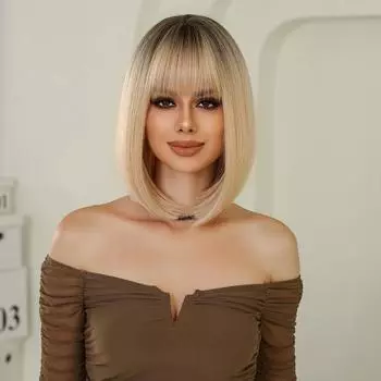 Профессиональные блондинистые короткие прямые парики для женщин, парик из синтетических волос с челкой, парики для косплея, высокотемпературное волокно