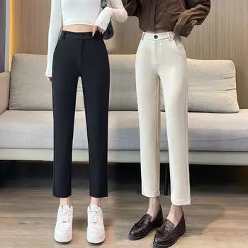 Профессиональные черные летние женские прямые брюки S чёрный