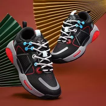 Профессиональные детские баскетбольные кроссовки, баскетбольные кроссовки, противоскользящие высокие дышащие мужские баскетбольные ботинки для мальчиков и девочек 31 чёрный