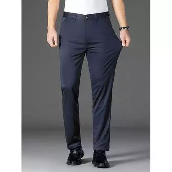 Профессиональные формальные брюки мужские с высокой талией четырехсторонние эластичные брюки Ice Silk мужские четырехсезонные дышащие деловые повседневные брюки мужской стиль 29 чёрный