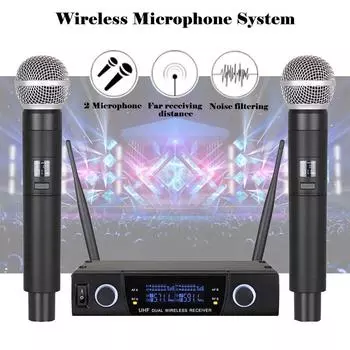 Профессиональные комплекты двух беспроводных микрофонов UHF, 2 канала, беспроводной ручной микрофон + приемник, Kareoke, KTV, товары для дома, вечеринки, динамики None