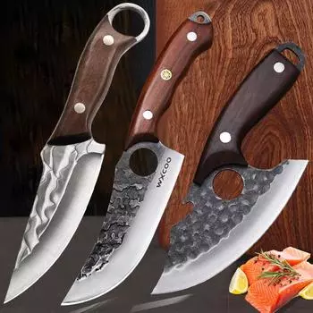Профессиональные кухонные ножи, ручной рыболовный нож, нож для барбекю, мясной обвалочный нож из нержавеющей стали, кухонный нож для нарезки с чехлом 3 PCS