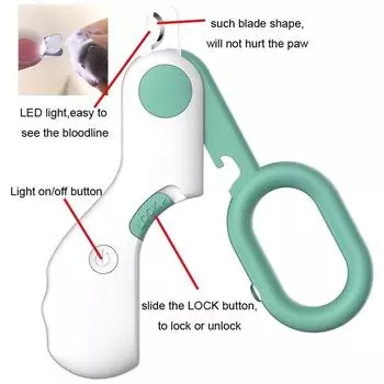 Профессиональные кусачки для ногтей для собак, кошек, мелких домашних животных, когтерез, ножницы со светодиодной подсветкой, триммер для ногтей для чихуахуа, новые синий