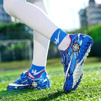 Профессиональные нескользящие футбольные бутсы 2025 года, новые длинные футбольные бутсы с липучками, повседневные модные спортивные кроссовки для детей среднего и старого возраста 28