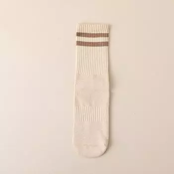 Профессиональные носки для йоги Нескользящие носки для пилатеса до колена Компрессионные чулки Хлопковые спортивные махровые фитнес носки-гольфы для взрослых Женские Beige