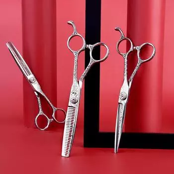 Профессиональные ножницы для волос, стрижки, ножницы для парикмахеров, стилисты, ножницы с плоскими зубьями, набор для тонкой стрижки. flat scissors