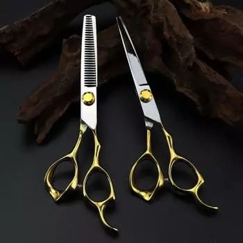 Профессиональные ножницы из стали 440C 6 , золотые ножницы для волос, филировочные инструменты для парикмахеров, ножницы для стрижки, парикмахерские ножницы