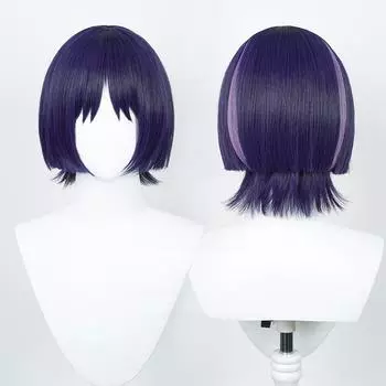 Профессиональные парики для косплея Genshin Impact Scaramouche Kunikuzushi, синий, фиолетовый, черный, термостойкие синтетические волосы, аниме, парик для косплея + шапочка для парика One Size