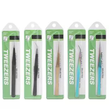 Профессиональные пинцеты для ресниц из нержавеющей стали для наращивания ресниц Инструменты для макияжа Black 12.7cm / 5in