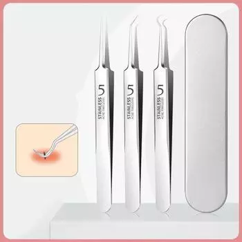 Профессиональные пинцеты для удаления прыщей, 8 шт., немецкие ультратонкие, нет. 5-клеточный зажим для прыщей и черных точек, инструмент для очистки пор на лице чёрный