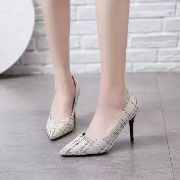 Профессиональные туфли на высоком каблуке Xiaoxiangfeng 2024 года, весна-осень, пригородные туфли, одинарные, сексуальные, с заостренным носком, высокие каблуки, роскошь 35 чёрный