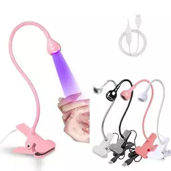 Профессиональные ультрафиолетовые лампы с клипсой на металлической трубке УФ-лампа USB Мини УФ-свет для отверждения геля Настольные лампы Сушилка для ногтей DIY Вращение на 360 ° розовый