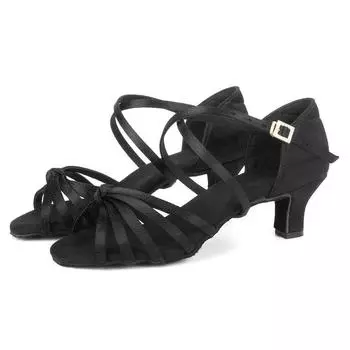 Профессиональные женские туфли для бальных танцев на среднем каблуке 5 см, обувь для латинской сальсы с открытым носком на мягкой подошве в помещении 34 чёрный