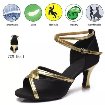 Профессиональные женские туфли для латинских танцев для девочек, атласные туфли для танго, сальсы, бальных танцев, на каблуке 7 см 34 красный