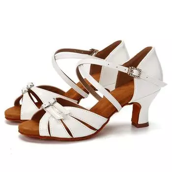 Профессиональные женские туфли для латинских танцев, обувь для бальных танцев сальсы, домашний средний каблук 5 см 34 коричневый