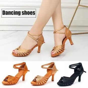 Профессиональные женские туфли на высоком каблуке 7 см для латинских танцев, обувь для бальных танцев и сальсы, домашняя обувь 34 чёрный