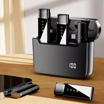 Профессиональный аудиомикрофон Всенаправленный радиоприемник на 360 градусов с длительным временем ожидания и записью в реальном времени Lightning fpr Apple чёрный