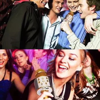 Профессиональный беспроводной микрофон BT, динамик для караоке, музыкальный плеер KTV, портативный рекордер для пения чёрный