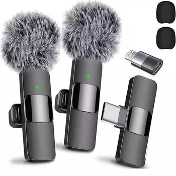 Профессиональный беспроводной петличный микрофон 2024 года для iPhone, iPad, Android - 2 шт. Шумоподавление, кристально чистая запись с USB-C, прямая трансляция
