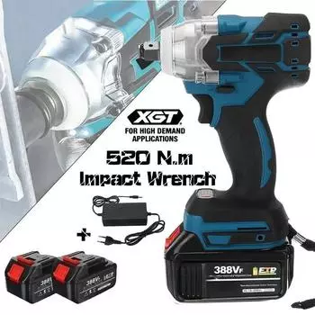 Профессиональный бесщеточный электрический ударный гайковерт, высокий крутящий момент, аккумулятор 18 В, 520 Нм, 1/2 дюйма EU синий