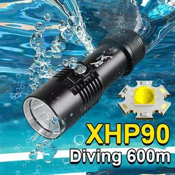 Профессиональный фонарь для дайвинга Подводный фонарь XHP90 18650 Мощный перезаряжаемый фонарь для дайвинга Водонепроницаемый ручной фонарь without battery