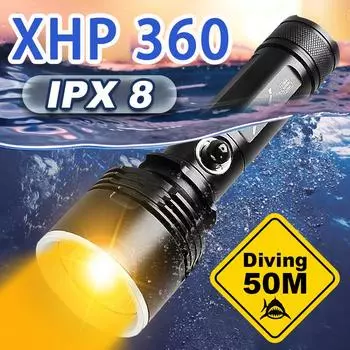 Профессиональный фонарь для дайвинга XHP360, мощный фонарь для дайвинга, амфибийный фонарь с широким диапазоном действия для дайвинга A-Flashlight