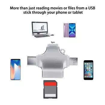 Профессиональный кард-ридер 4-в-1 с чехлом, конвертер для мобильного телефона, адаптер для TF-карты/USB-диска Type-C