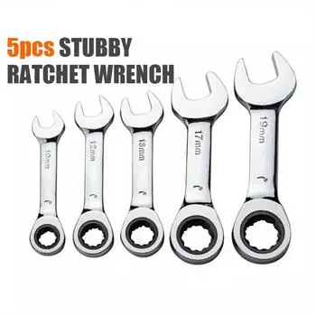 Профессиональный ключ с короткой ручкой и быстрым храповым механизмом, мини-ключ с открытым зевом в форме цветка сливы, двухсторонний ключ для экономии труда при ремонте автомобилей 5-piece short handle ratchet wrench