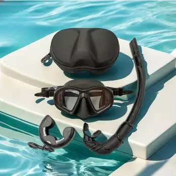 Профессиональный комплект из двух частей для подводного плавания с жидким силиконом, водонепроницаемый и незапотевающий дыхательный комплект с зеркалом для дайвинга чёрный
