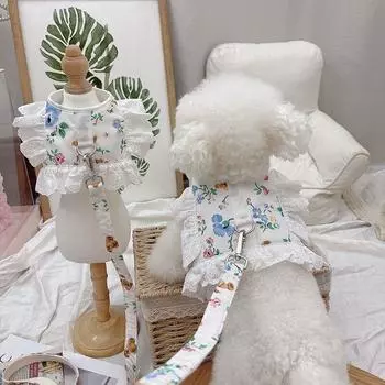 Профессиональный комплект поводков для собак и кошек, регулируемый кружевной цветочный жилет для домашних животных, милое платье принцессы для щенков, юбка, поводок для прогулок для чихуахуа XS